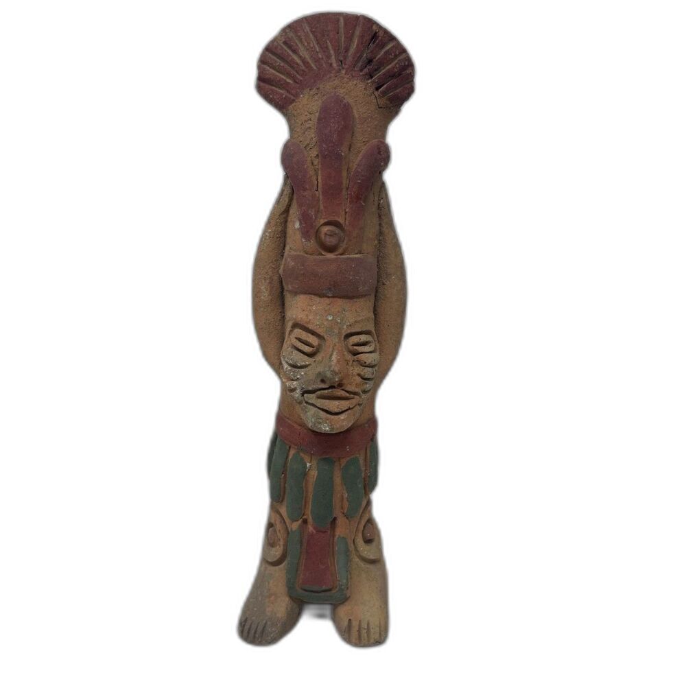 Vtg Statue Aztec Inca Mayan Style Tribal Chief Figure South Am. Decor Terracotta